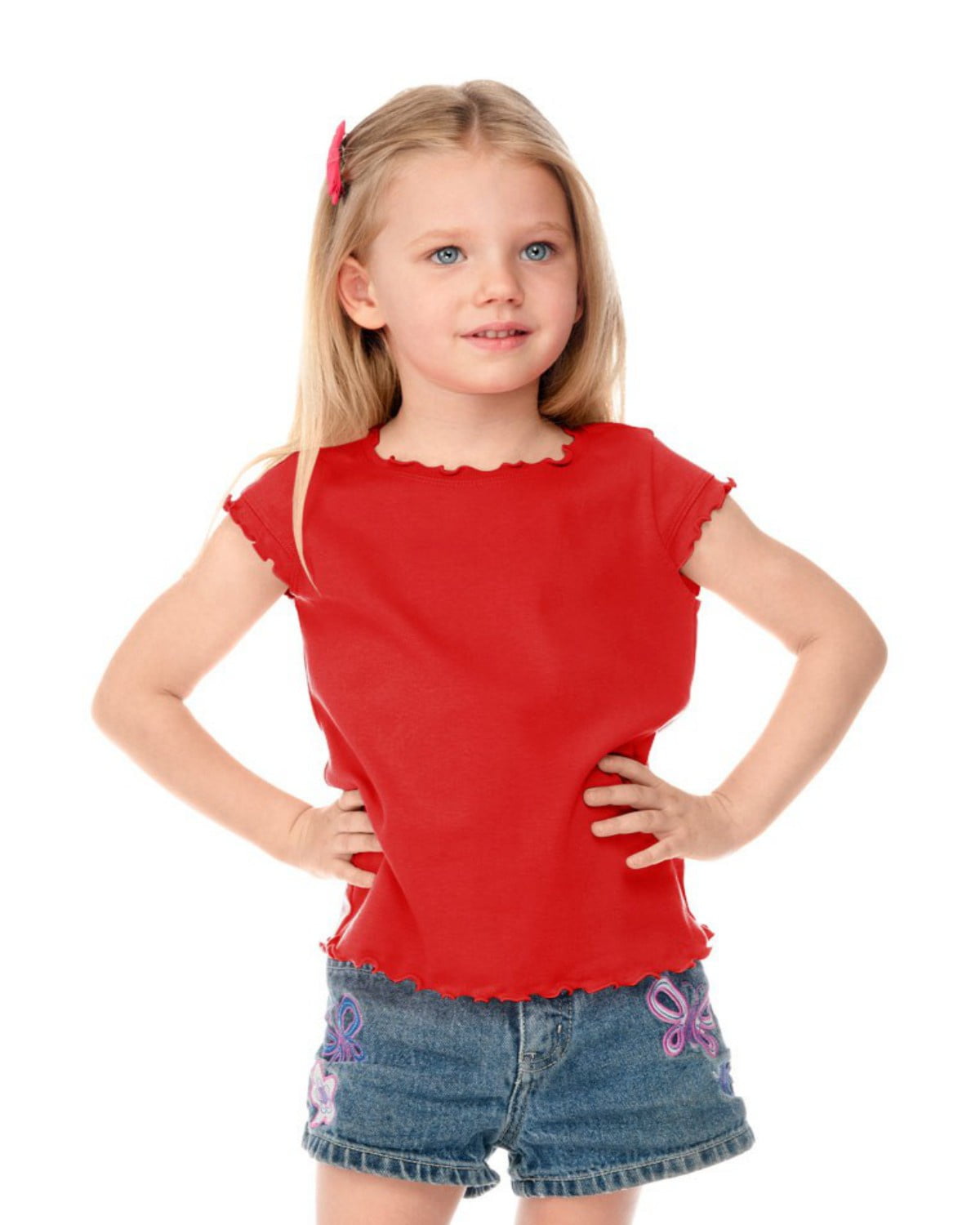 Kavio Little Girls Lettuce Edge Cap Sleeve Shirt Top P1C0245 Red 5