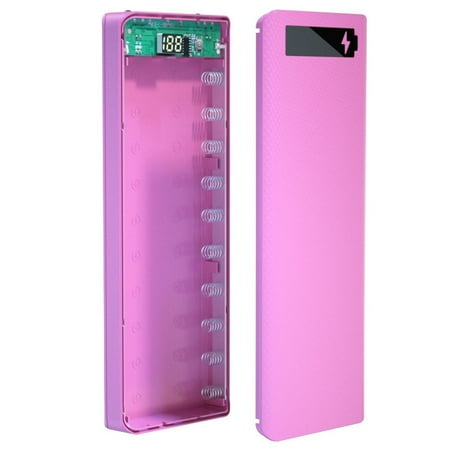 

Portable Dual USB 18650 Batteries 10 Slot Power Bank Case Charging Case Emergency Charger Battery Storage Box PINK