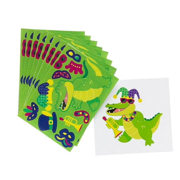 Fun Express Make-a-Mardi Gras Alligator Sticker Sheets - 12 Pc