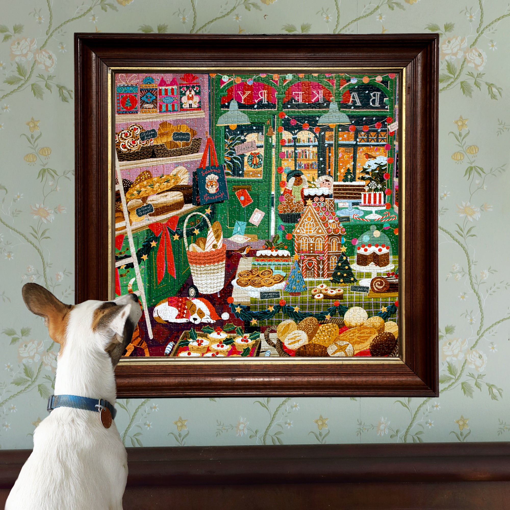 eeBoo Piece & Love: Holiday Bakery - 1000 Piece Puzzle - 23" Square Adult Jigsaw, Victoria Ball’s Cozy English Cottage Bakery Scene, Eco-Friendly