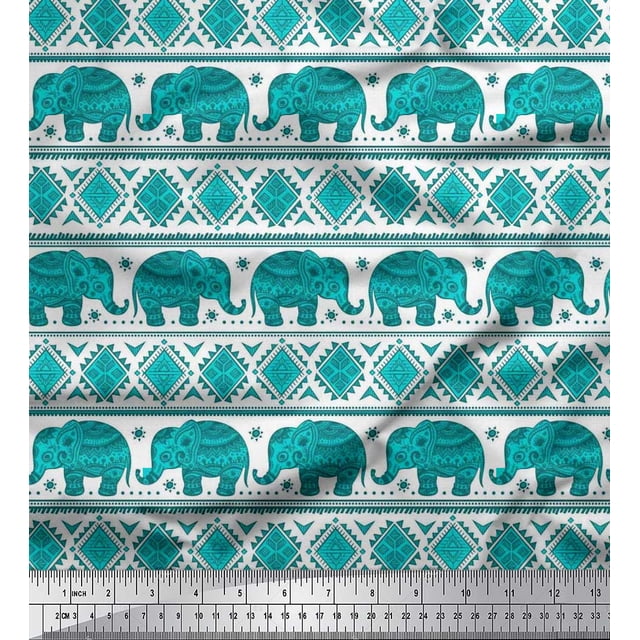 Soimoi polyester Crepe Fabric Aztec & Tribal Elephant Ethnic Print Sewing Fabric Yard 42 Inch Wide
