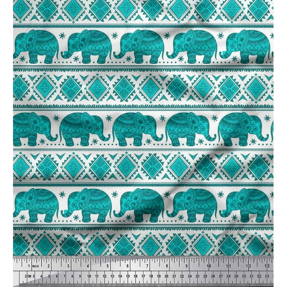 Soimoi polyester Crepe Fabric Aztec & Tribal Elephant Ethnic Printed Fabric 1 Yard 52 Inch Wide