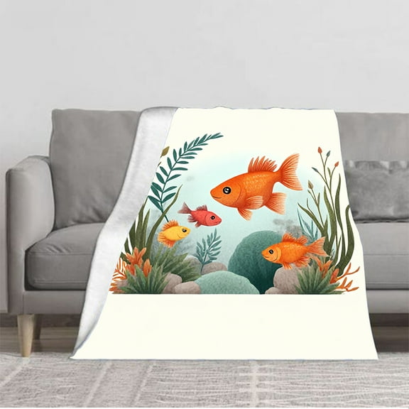 Durable Soft and Warm Flannel Blanket - Cozy Underwater Scene with Colorful Fish Design for Sofa Travel Bed and Chair