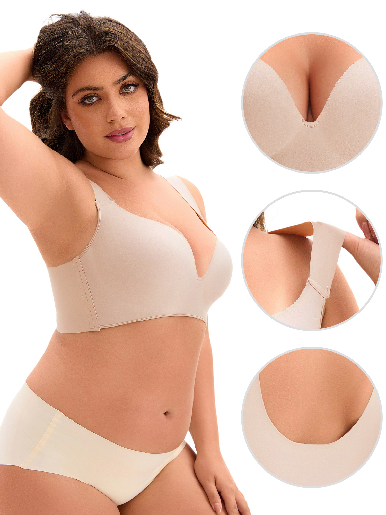 Unique Bargains Full Coverage Push Up Support Bra E 38 Beige