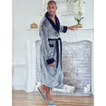 thumbnail image 2 of Lotus Linen Shawl Plush Robe for Men - Long Soft Fleece Bathrobe, Gray Black L/XL, 2 of 6