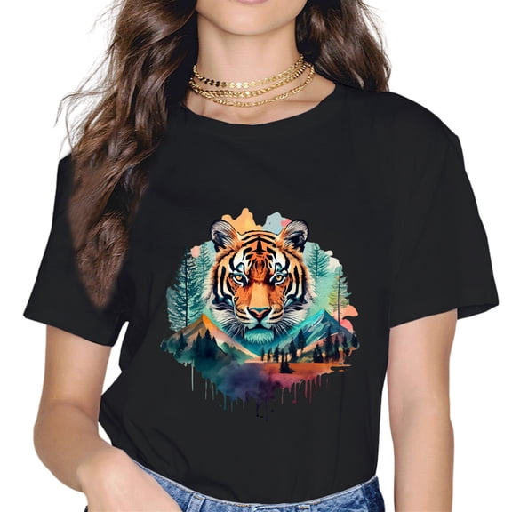 Tiger Mountains Landscape Animal Print Watercolor Art Tiger T-Shirt