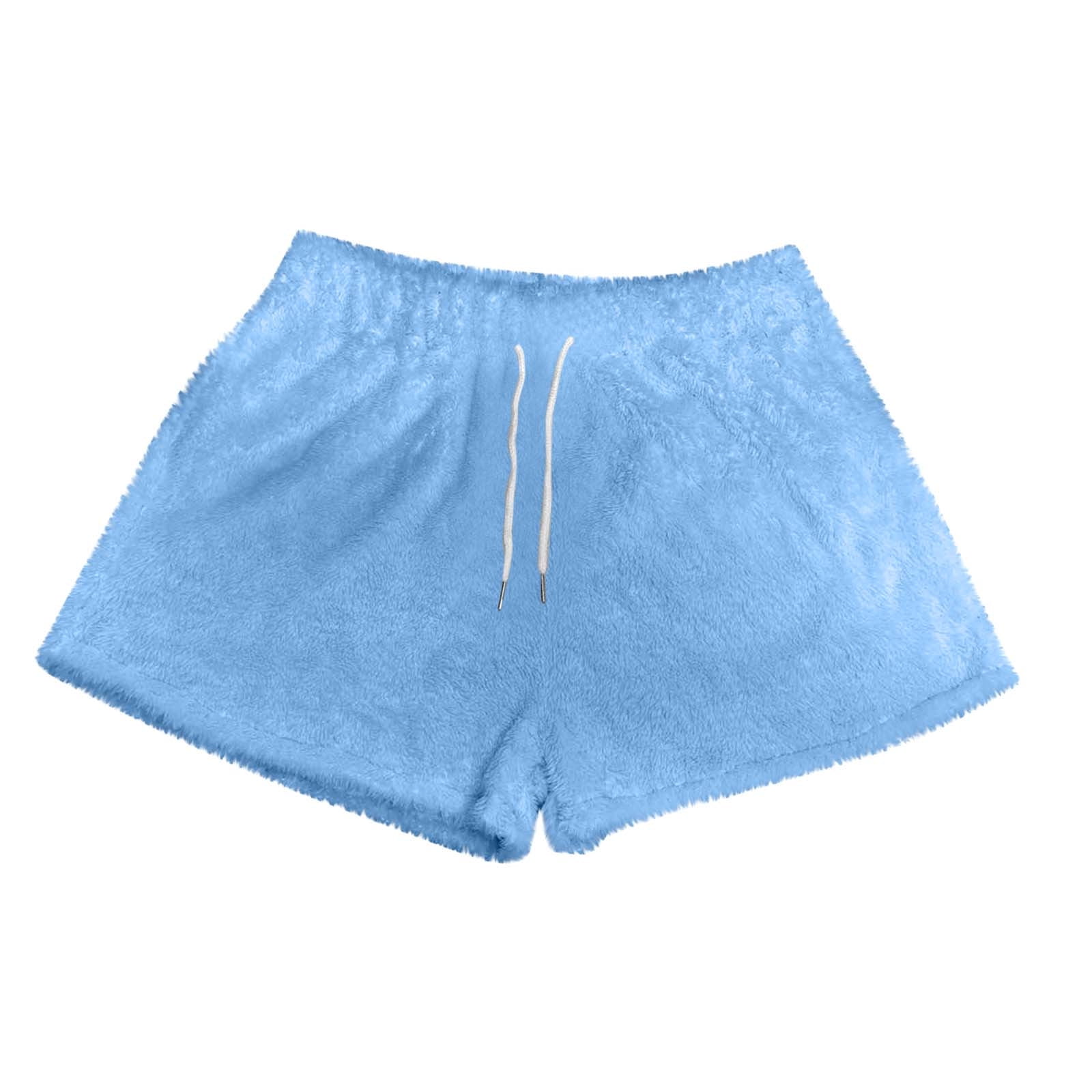 Annhoo Fuzzy Pajama Shorts for Women Casual Warm Solid Drawstring