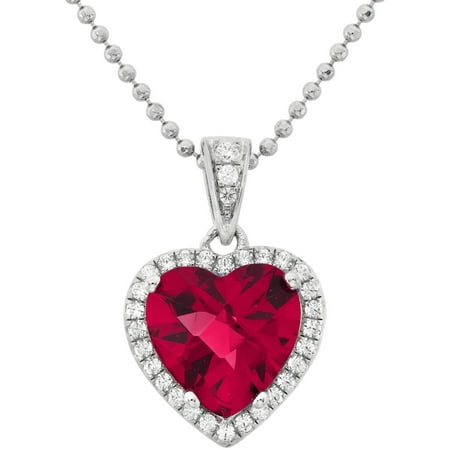 5th & Main Platinum-Plated Sterling Silver Heart-Cut Ruby Corundum Pave CZ Pendant Necklace