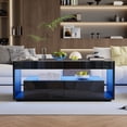 thumbnail image 4 of Noble House High Gloss Coffee Table,Open Storage with LED Lights & Glass Top,Black, 4 of 9