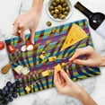 thumbnail image 4 of Zebra Print Cutting Board, Vibrant Colored Zebra Print on Wooden Penal Vertical Curvy Lines Art Design, Decorative Tempered Glass Cutting and Serving Board, Large Size, Fuchsia Yellow, by Ambesonne, 4 of 5