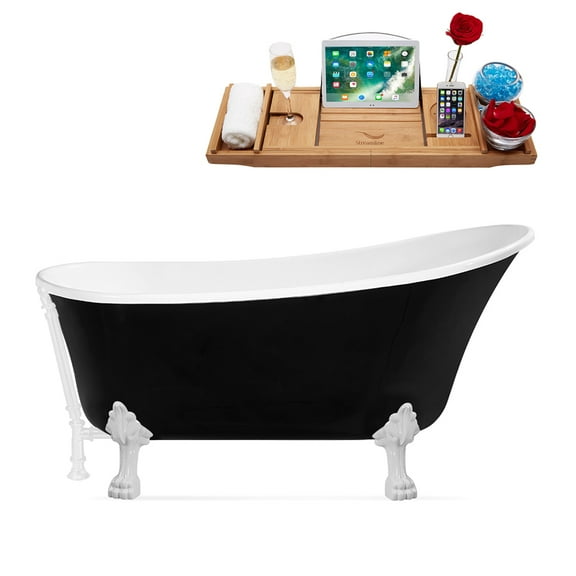 67" Streamline N345WH-WH Clawfoot Tub and Tray With External Drain