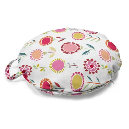 

Floral Round Floor Cushion with Handle Vibrant and Doodle Style Illustration of Flowers on the Plain Background Decorative Pillow for Living Room & Dorms 18 Round Multicolor by Ambesonne