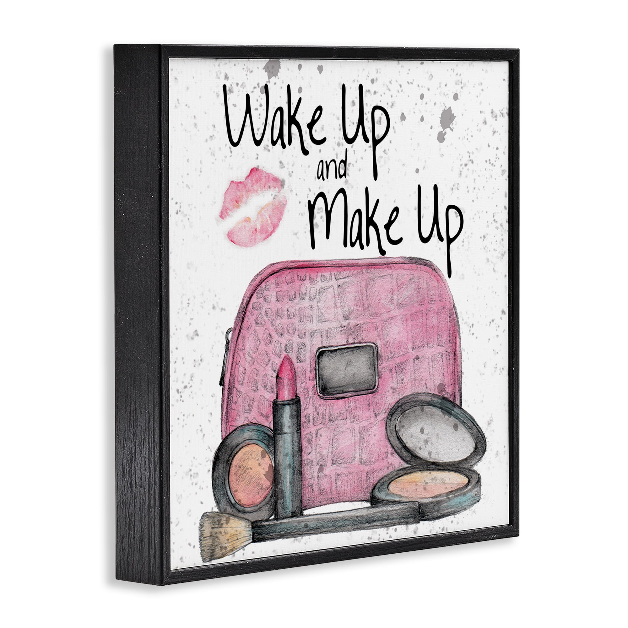 Stupell Industries Wake Up Makeup Phrase Beauty & Fashion Painting Black Framed Art Print Wall Art, 17 x 17