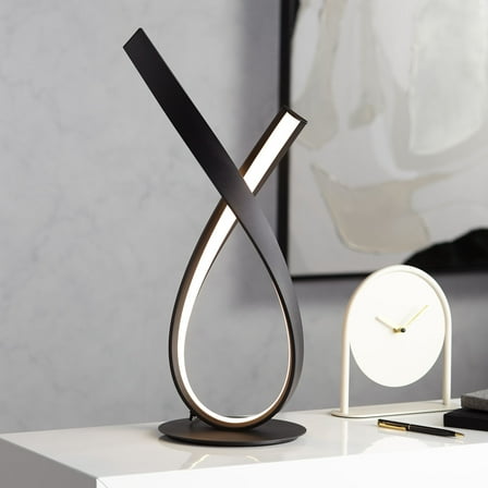 Possini Euro Avante Twist 19 1/4" High Small Modern Accent Table Lamp LED Black Metal Single White Shade Living Room Bedroom