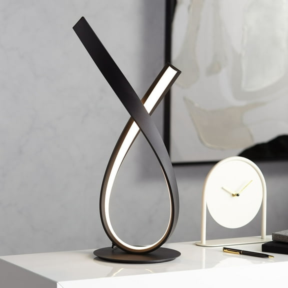 Possini Euro Avante Twist 19 1/4" High Small Modern Accent Table Lamp LED Black Metal Single White Shade Living Room Bedroom