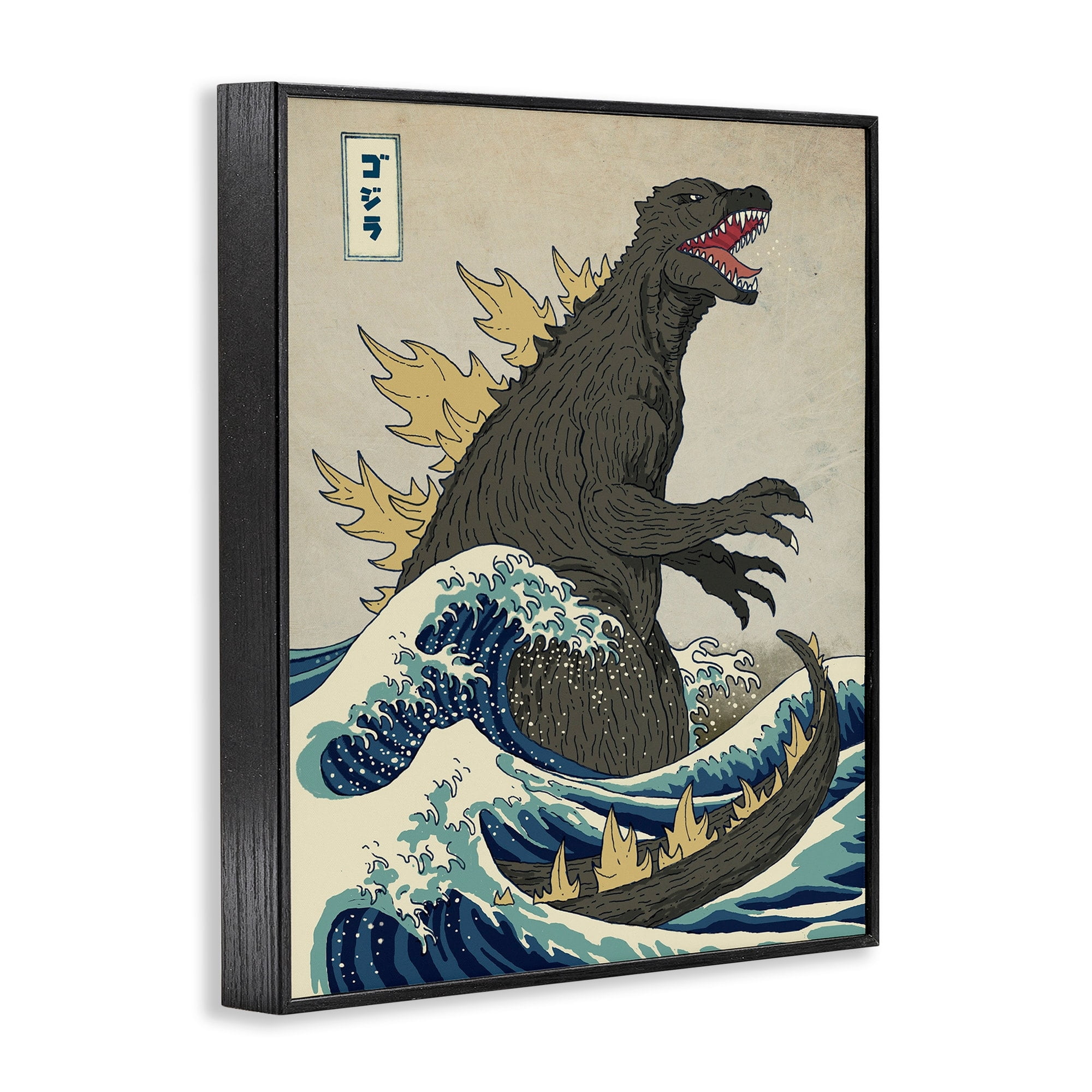 The Stupell Home Decor Collection Godzilla in the Waves Eastern Poster Style Illustration Framed Giclee Texturized Art, 11 x 14