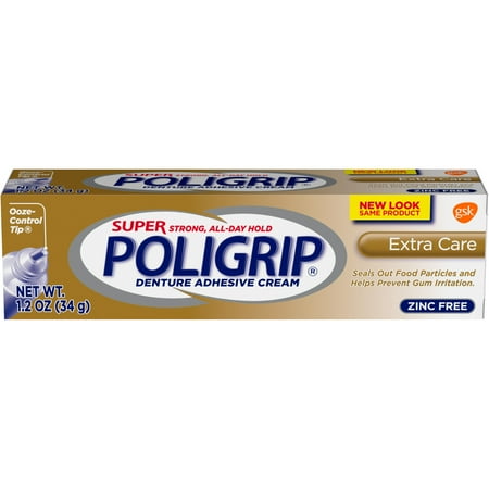 Super Poligrip Extra Care Denture Care Adhesive Cream With Poliseal, 1.2 Ounce