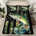 thumbnail image 3 of Feelyou Rustic Bass Fish Twin Sheet Sets, Green Camo American Flag Twin Fitted Sheet, Hunting and Fishing Flat Sheet, Breathable Home Decor, 3-Piece, 3 of 8