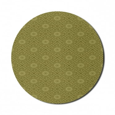 Antique Oriental Mouse Pad for Computers, Floral Mandala Motif in Nature Tones Illustration Art, Round Non-Slip Thick Rubber Modern Gaming Mousepad, 8" Round, Fawn Khaki, by Ambesonne