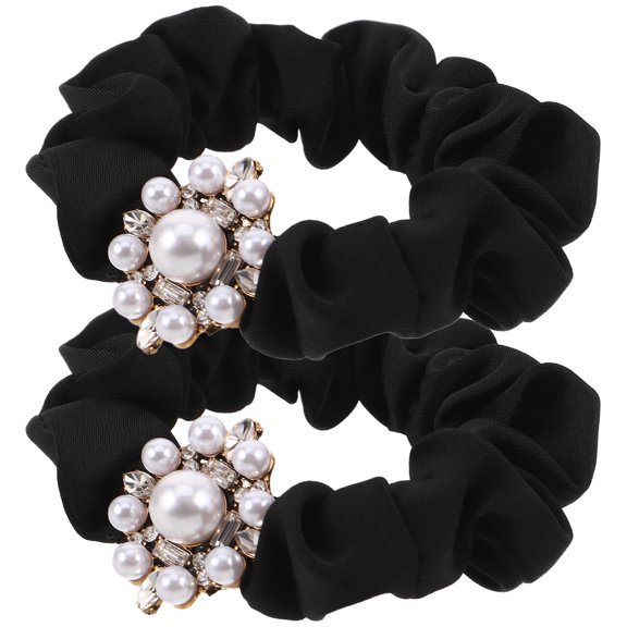 LOLIPPYY 2Pcs Sparkly Rhinestone Hair Scrunchies Black Elastic Bands No Damage Comfortable Hair Ties