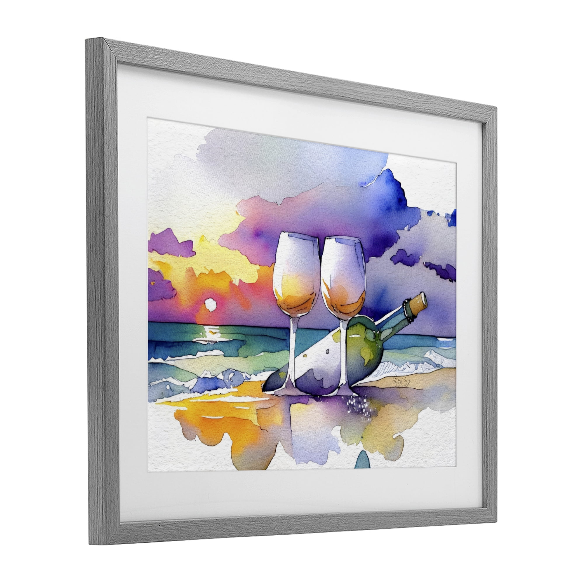 Stupell Industries Coastal Cheers with Wine Gray Framed Print Under Glass, design by Shelly Craig