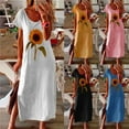 thumbnail image 3 of MesaSe Robe Longue Fendue à Manches Courtes Mode Femmes Col Tournesol, 3 of 8