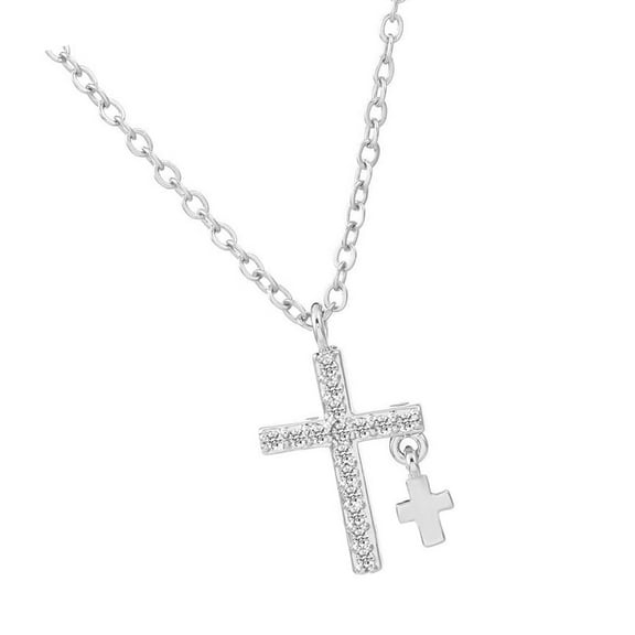 Sinyiin Stylish Zircon Crucifix Pendant Necklace Titanium Steel Neck Chain for Women Gift