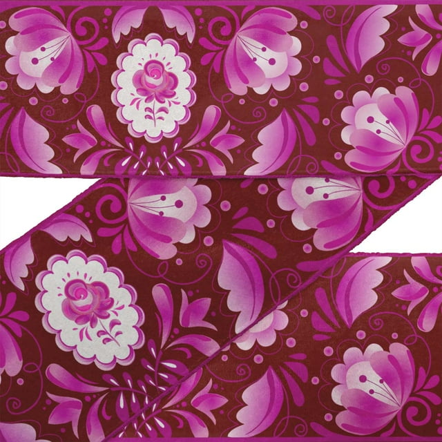 IBA Indianbeautifulart Feuilles Rouges et Floral Dupion Artistique Toile de Finition Tissu de Couture Dentelle Confection Dentelle Imprimée par 9 Yard 3 Pouces