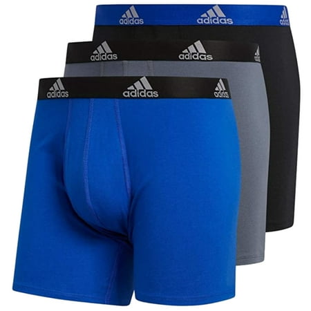 Adidas Men's Stretch Cotton Boxer Brief Underwear (3-Pack)- Blue/Grey/Black (XL)