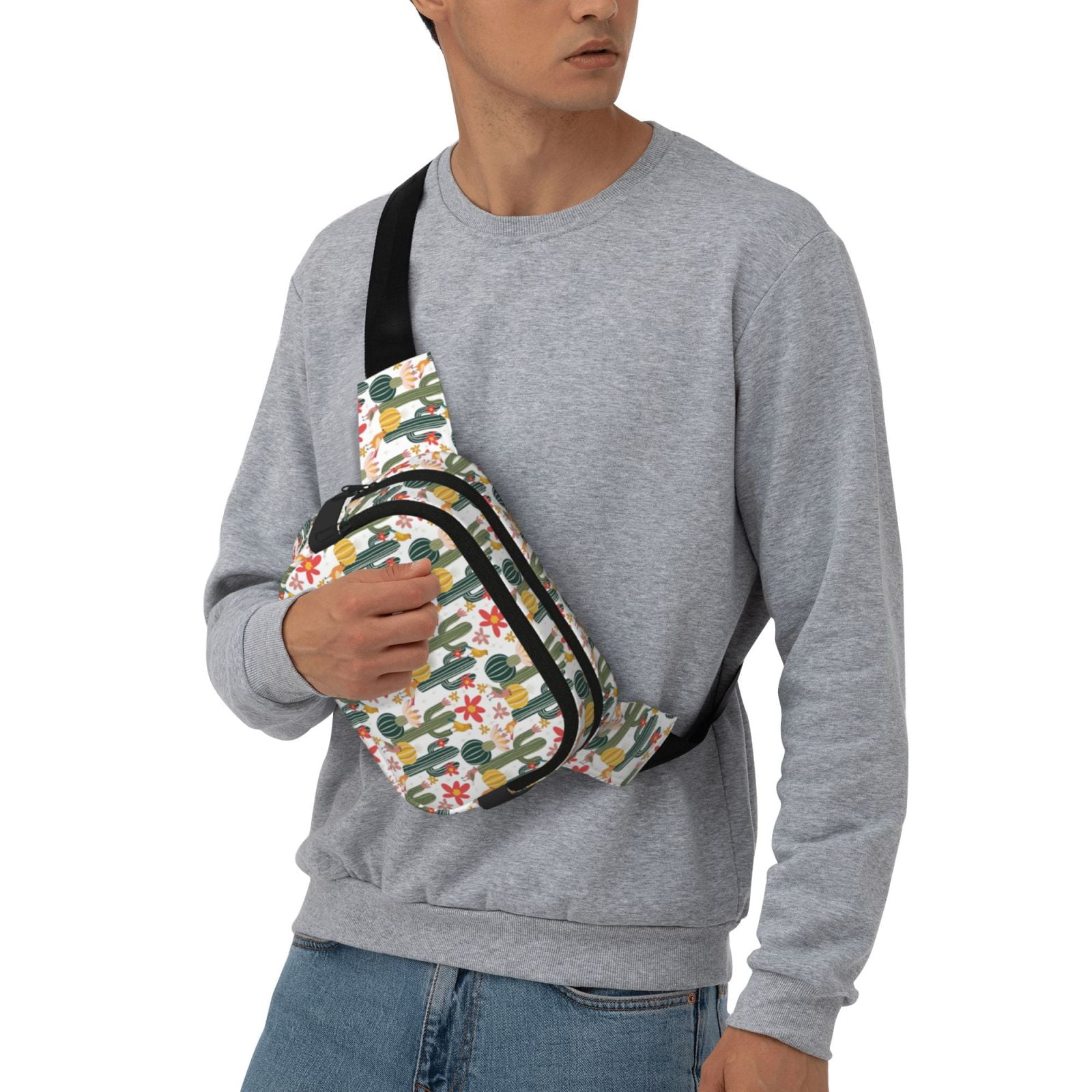 Picia Summer Cactus With Blooming Print Square Double-Layer Waist Bag Mini Adjustable Waist Belt Bag Exercise Running Travel Hiking