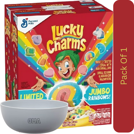 Lucky Charms Original Breakfast Cereal with Marshmallows, 46 oz Family Size With White Bowl By OMA