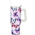 thumbnail image 2 of Colorful Purple Flowers 40 Oz Tumbler with Handle Lid and Straw, Stainless Steel Double Walled Vacuum Insulated Cup, Cute Birthday Gifts Tumbler for Women Men Friends, 2 of 7