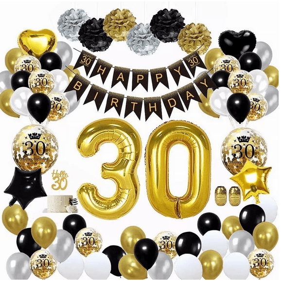 Globos De Decoración De 30 Cumpleaños Aniversario, Negro