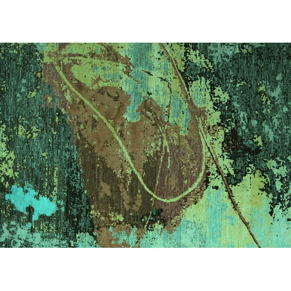 Ahgly Company Indoor Rectangle Abstract Turquoise Blue Modern Area Rugs, 8' x 10'