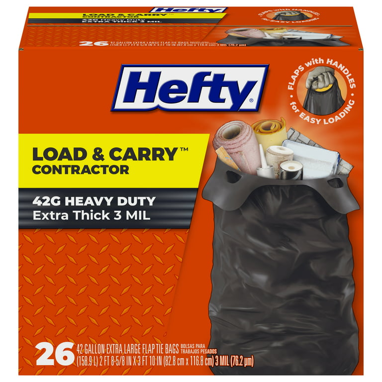 Hefty Load and Carry Contractor Heavy Duty Garbage Bags, 42 Gallon, 1 Pack,  26 Count