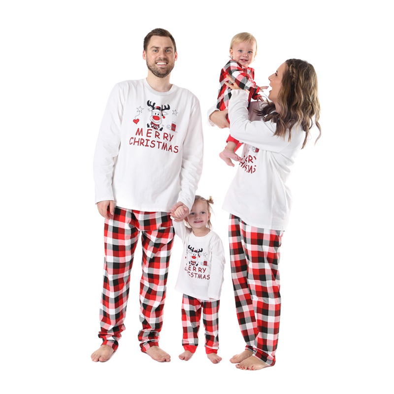 Baozhu Family Matching Parent-child Christmas Pajamas Sets Deer Plaid Print Cotton Soft Family Two-piece Fitted Outfits - image 3 of 9