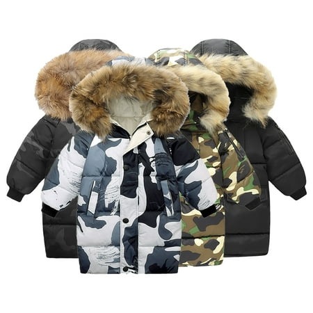 

AJZIOJIRO 3-12Y Girls Boys Camouflage Cotton down Jackets Coats for Kids Toddler Baby Winter Warm Outwears with Removable Hoodie Mid-Length Thicked Fleece Coats