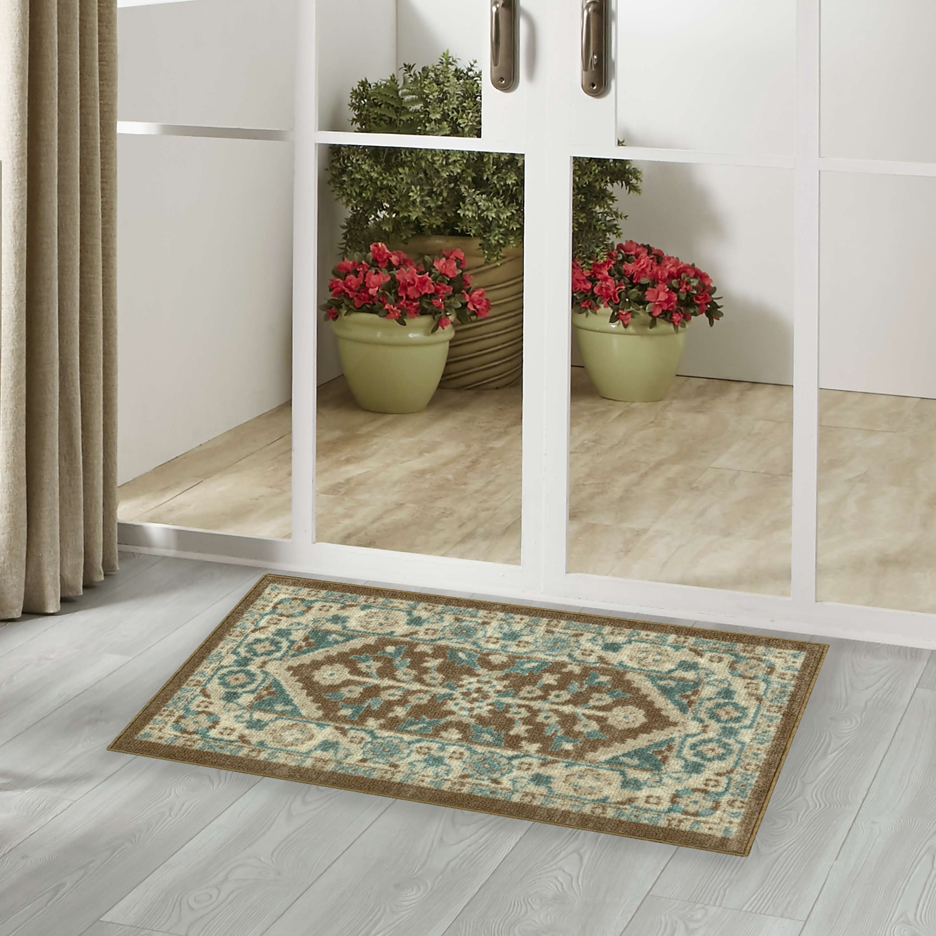 Mainstays Persian Border Medallion Loop Print Brown Blue Indoor Accent Rug, 1'8"x2'10"