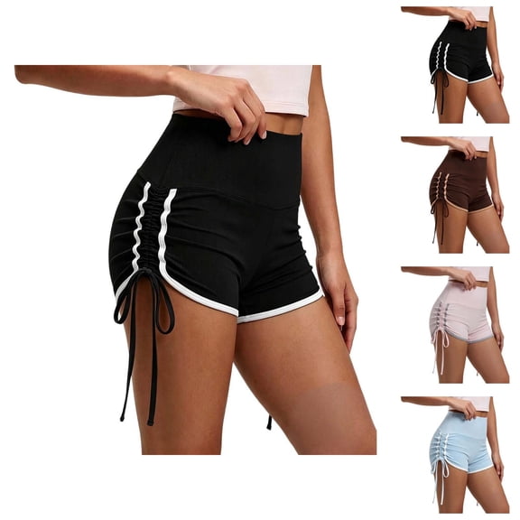 Athletic Running Shorts for Women Summer Elastic High Waist Slim Fit Ruched Side Workout Gym Yoga Compression Shorts