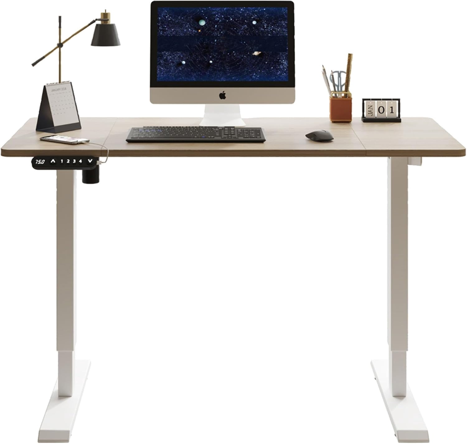 Thctvous 48 Inch Motorized Standing Desk Adjustable Height, Wooden Rising Desks for Home Office, White Sit Stand Desk Electric with Controller & Type-C Port (Oak, 48 Inch)