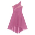 thumbnail image 5 of TiaoBug Kids Flower Girl One Shoulder Party Gown Sequins High-Low Hem Dress for Wedding Birthday Pink 16, 5 of 7