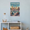 thumbnail image 4 of Retro Vintage Travel Poster Wall Print Guadalajara Cathedral Mexico Fountain Reflection Historic Scene Print Poster, 4 of 8