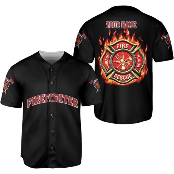 Personalized Firefighter Baseball Jersey, Custom Name Fire Man Firefighter Gift, Firefighter Gift Men Women 3D Shirt (S)