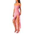 thumbnail image 2 of VISgogo Vestido largo sin mangas de verano para mujer, vestido ajustado con dobladillo con volantes y estampado de mariposas de corte bajo con correa de espagueti para la playa VISgogo moda, 2 of 5