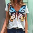 thumbnail image 1 of Puntoco moda mujer cuello en V verano manga corta estampados de mariposa tops camiseta suelta Puntoco Puntoco-8273, 1 of 5