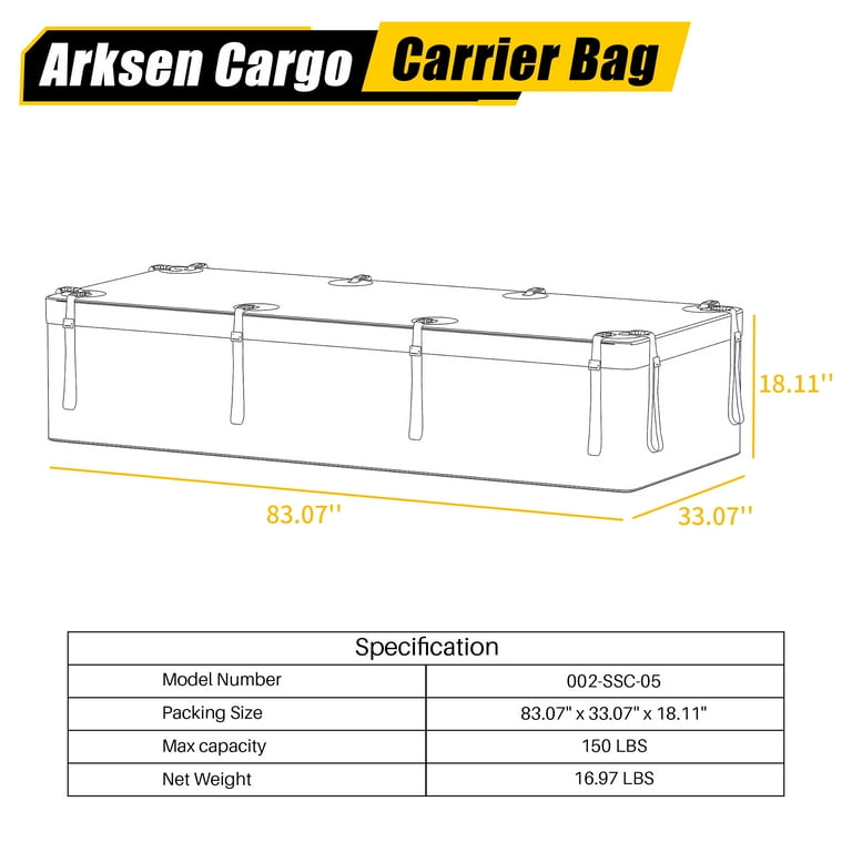 Arksen 29 Cubic Feet Waterproof Roof Top Luggage Storage Bag