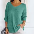 thumbnail image 4 of Pincandy Women Solid Color Spring/summer Knitted-neck Medium Sleeve Casual Top,Green,5XL, 4 of 9