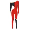 thumbnail image 4 of Moggemol Womens' Long Sleeve Unitard Gymnastics Ballet Dance Bodysuit Metallic Color Block Jumpsuit Red S, 4 of 5