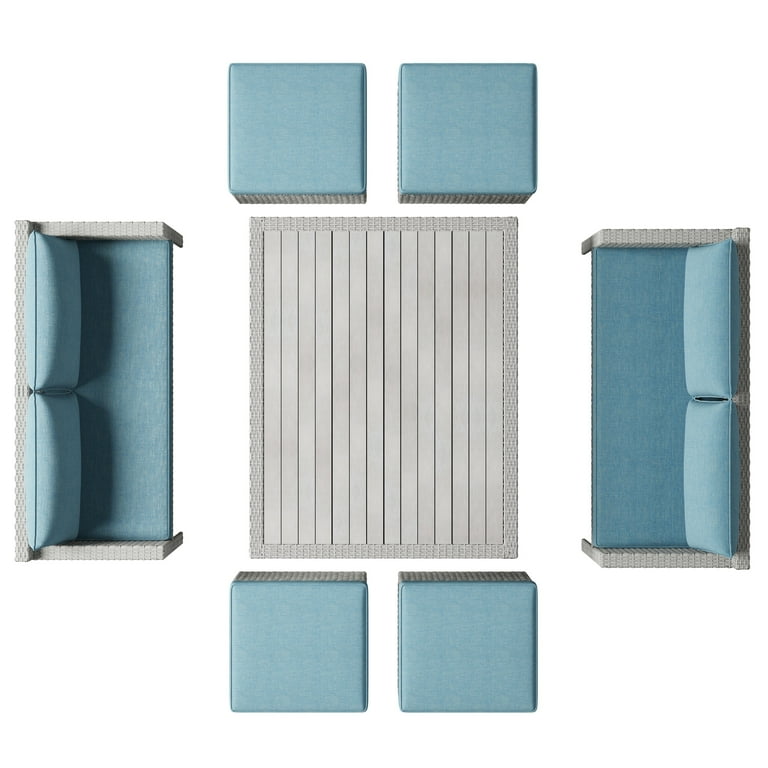 Corvus Martinka Aluminum 7 piece Wicker Outdoor Patio Dining Set Blue