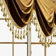 thumbnail image 5 of Elegant Velvet Waterfall Valance with Bead Tassels, 1-Piece, Rod Pocket & Velcro Install Decorative Top Header, Coffee & Gold, 5 of 5